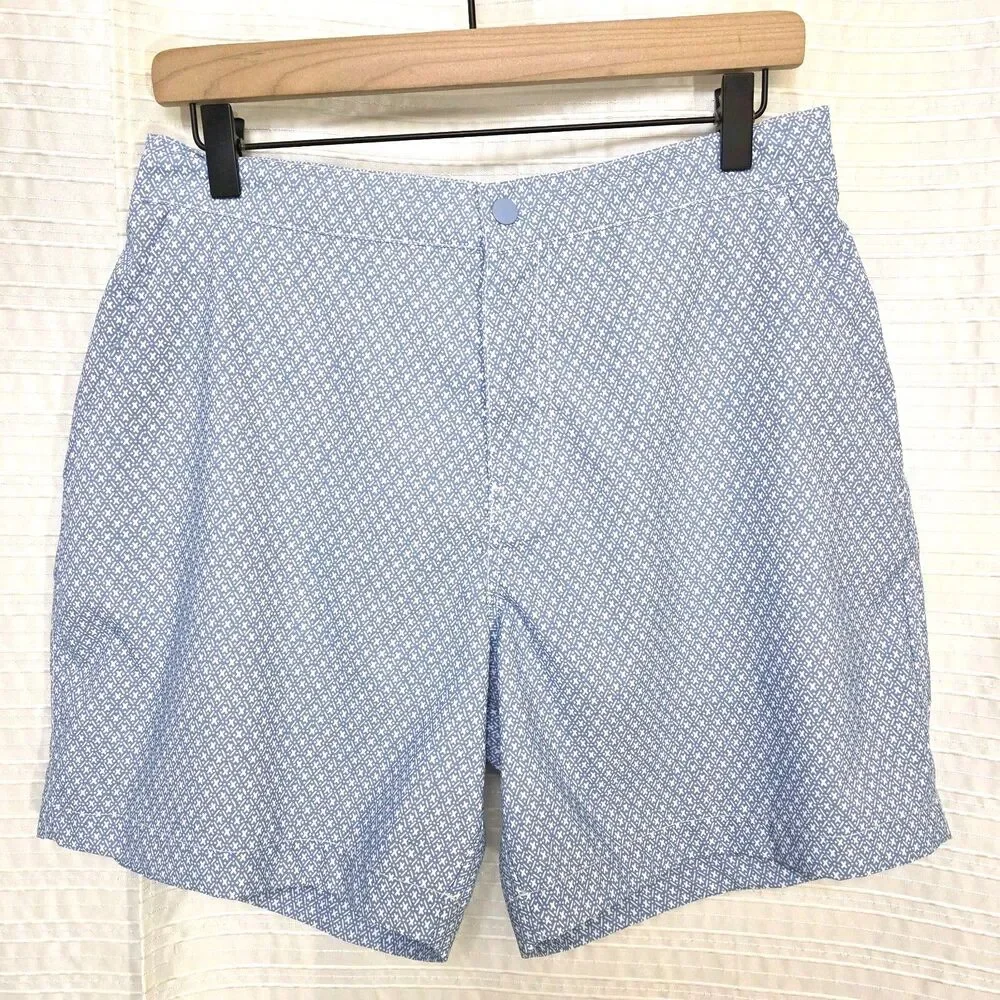 Abercrombie & Fitch Woven Mesh Lined Swim Shorts Men's - SEE MEAS Blue/Geomet